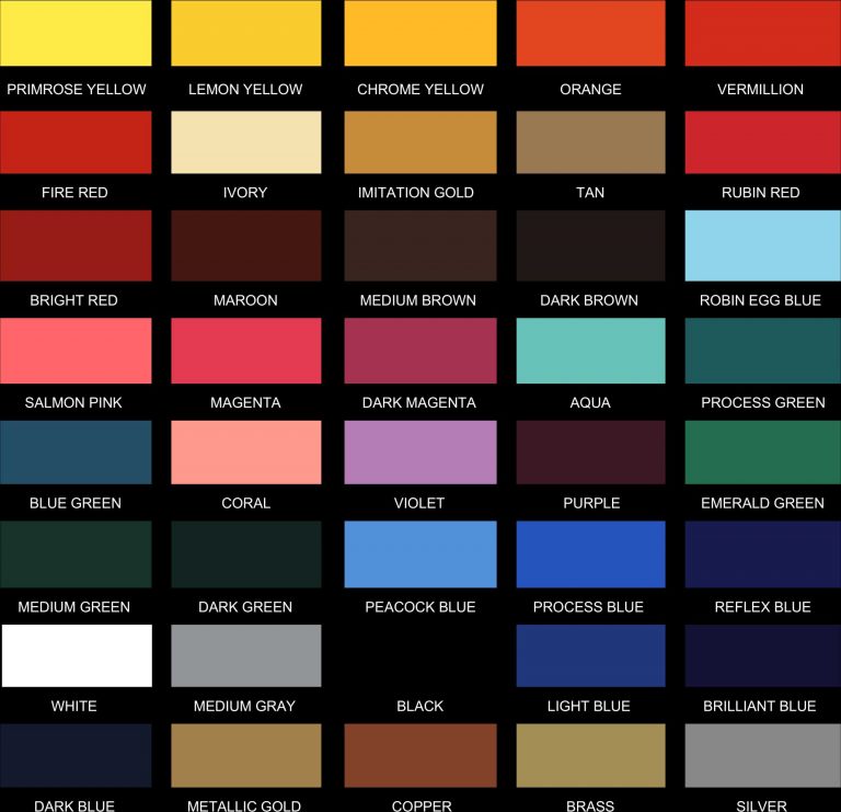 Paint Color Chart On Black - Elite Letters & Logos