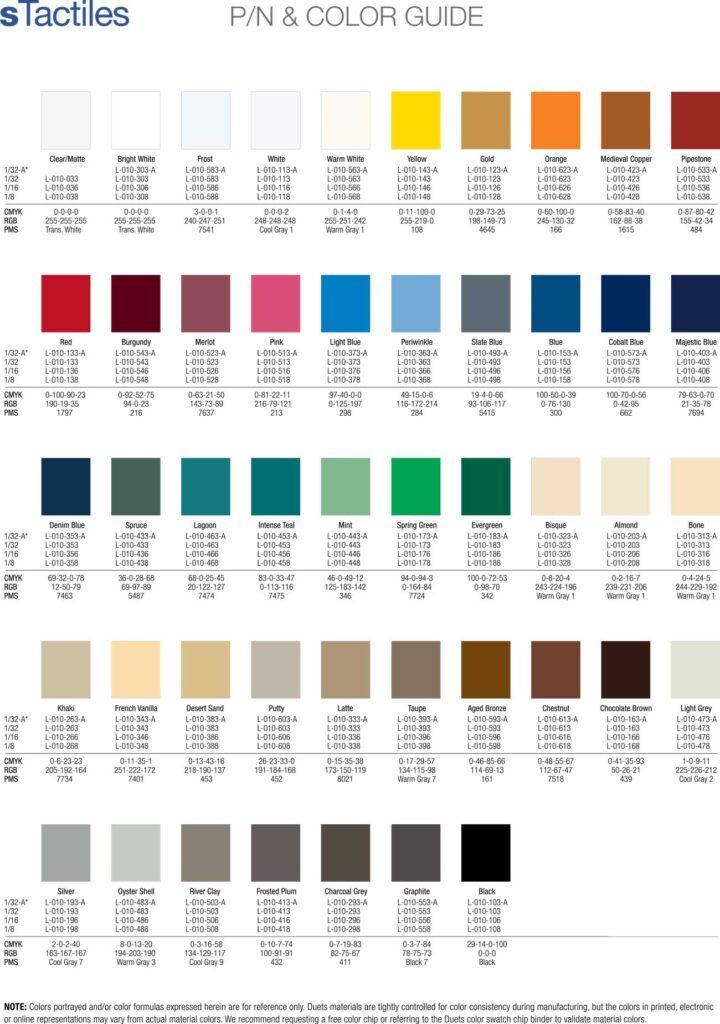 ADA Substrate Color Chart - Wholesale ADA Signs - Elite Letters & Logos